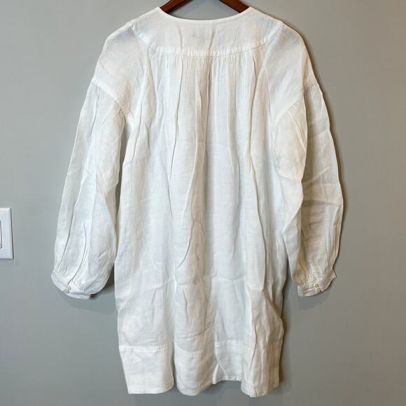 J.Crew Gathered Popover Dress Mini Linen Long Sleeve Beach Holiday CJ500 White M - Picture 8 of 16